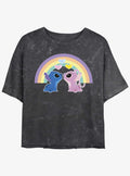 Disney Lilo Stitch Angel Stitch Love Under The Rainbow Mineral Wash Girls Crop T-Shirt T-Shirt | Exclusive Edition | Great Gift Idea