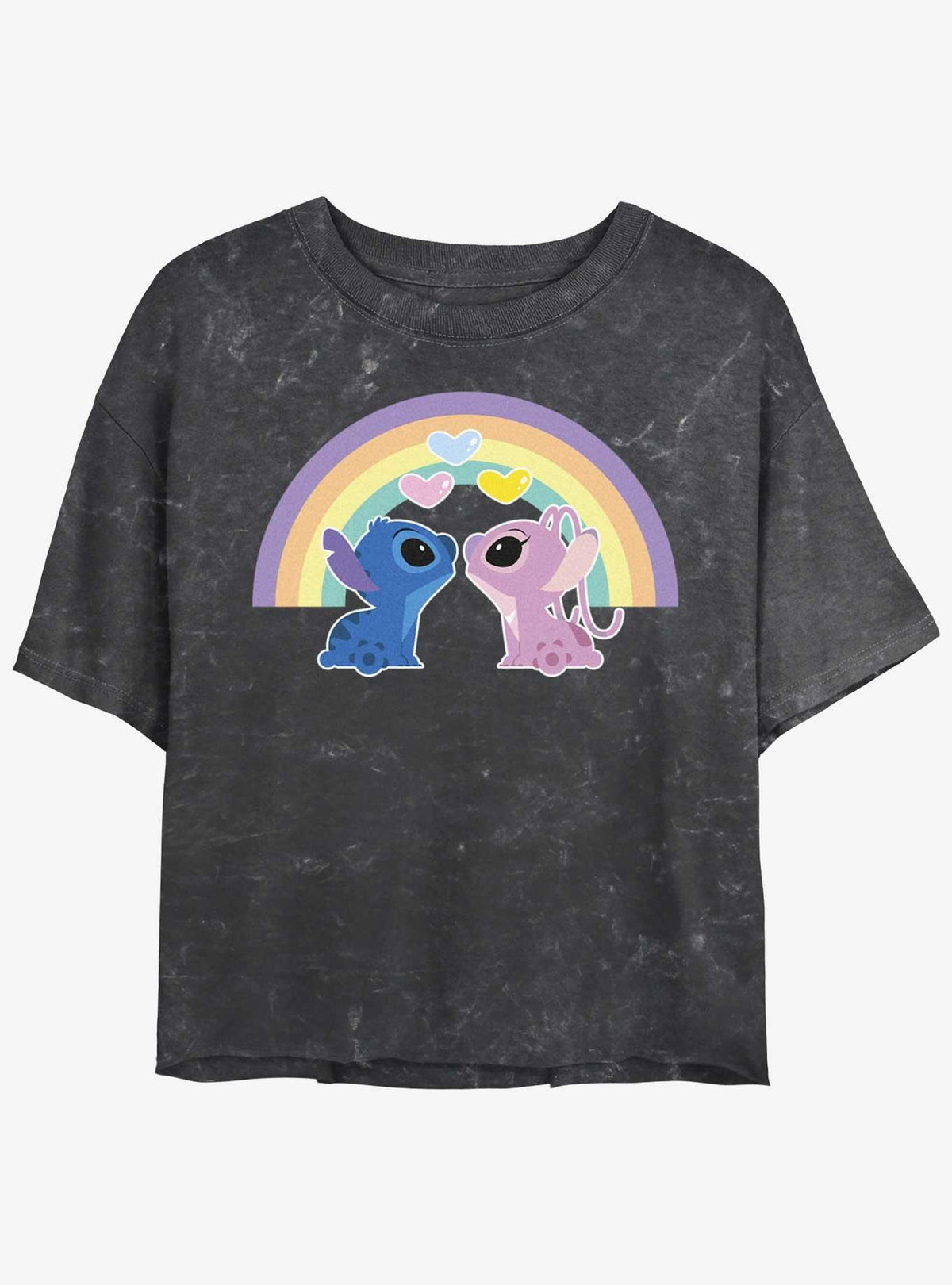 Disney Lilo Stitch Angel Stitch Love Under The Rainbow Mineral Wash Girls Crop T-Shirt T-Shirt | Exclusive Edition | Great Gift Idea