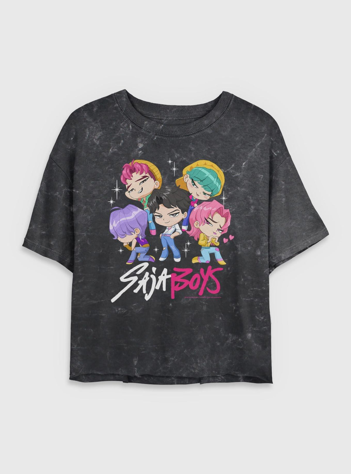 KPop Demon Hunters Saja Boys Chibi Group Girls Mineral Wash Crop T-Shirt T-Shirt | Exclusive Edition | Top Pick For Fans