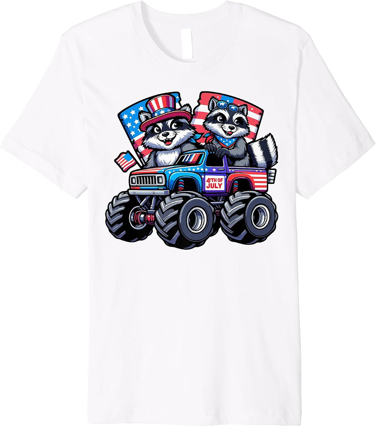 Patriotic USA Raccoon 4th July Monster Truck American Premium T-Shirt T-Shirt | Fan Favorite