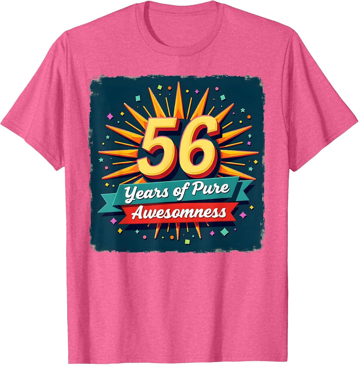 56 Years of Pure Awesomeness Birthday Gift Celebration T-Shirt, Men, Pink Heather T-Shirt | Fan Favorite