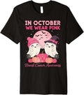 in October We Wear Pink Ghost Witch Breast Cancer Awareness Premium Apparel | Fan Favorite