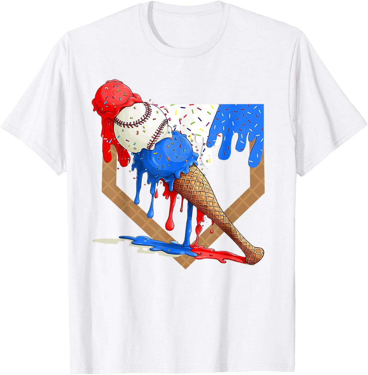 4th of July Red White and Blue Baseball Ice Cream Drip Boys