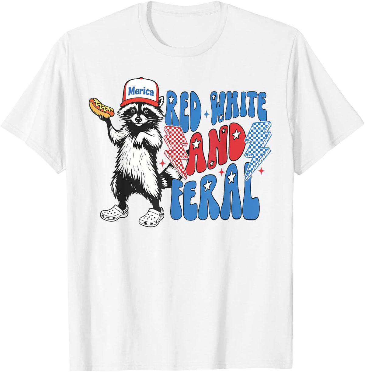 Red White And Feral Funny Raccoon 4th of July Patriotic
