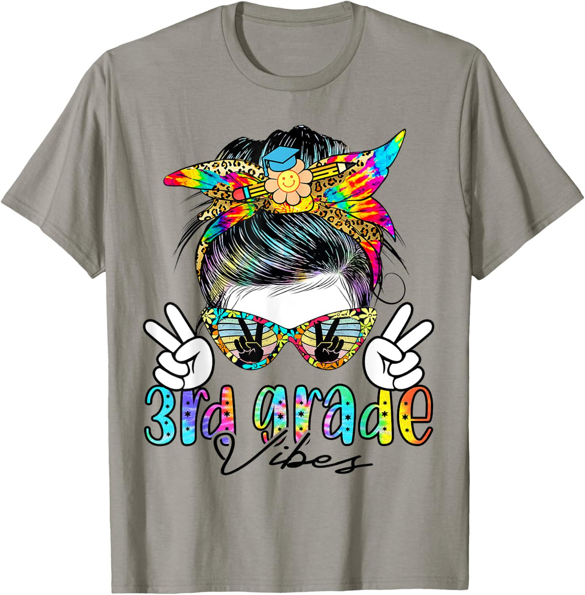 3rd Grade Vibes Messy Bun Hair Girl First Day School Tie Dye Apparel | Trending 2025