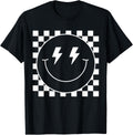 Vintage White Checkered Smile Face Shirt Cute Smiling Face Graphic T Shirt Trending 2025 Viral US Style High Search