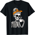 Skeleton Messy Bun Drinking Coffee Halloween Costume Womens