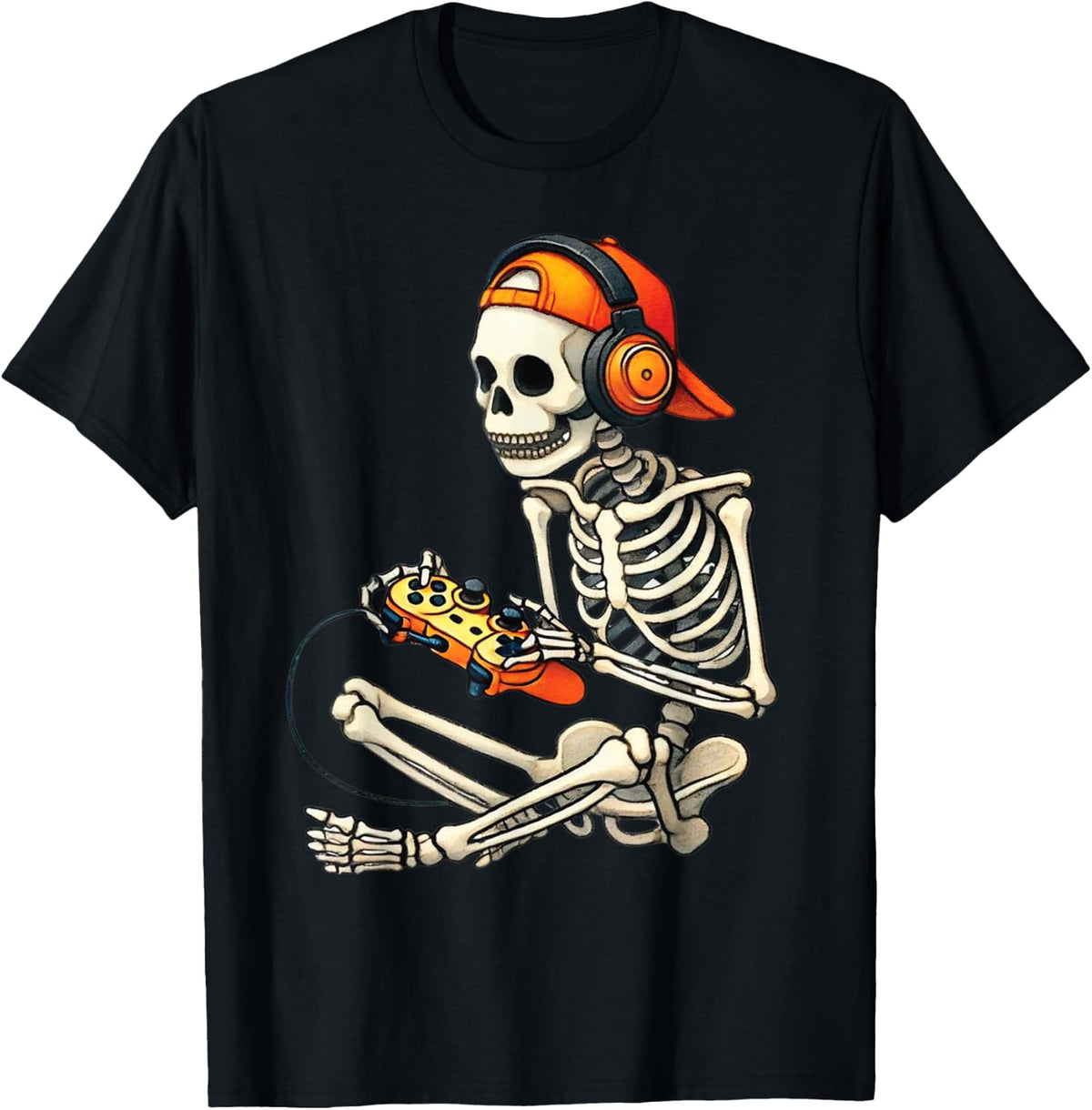 Halloween Skeleton Gamer Video Gaming Boys Men Kids Tees