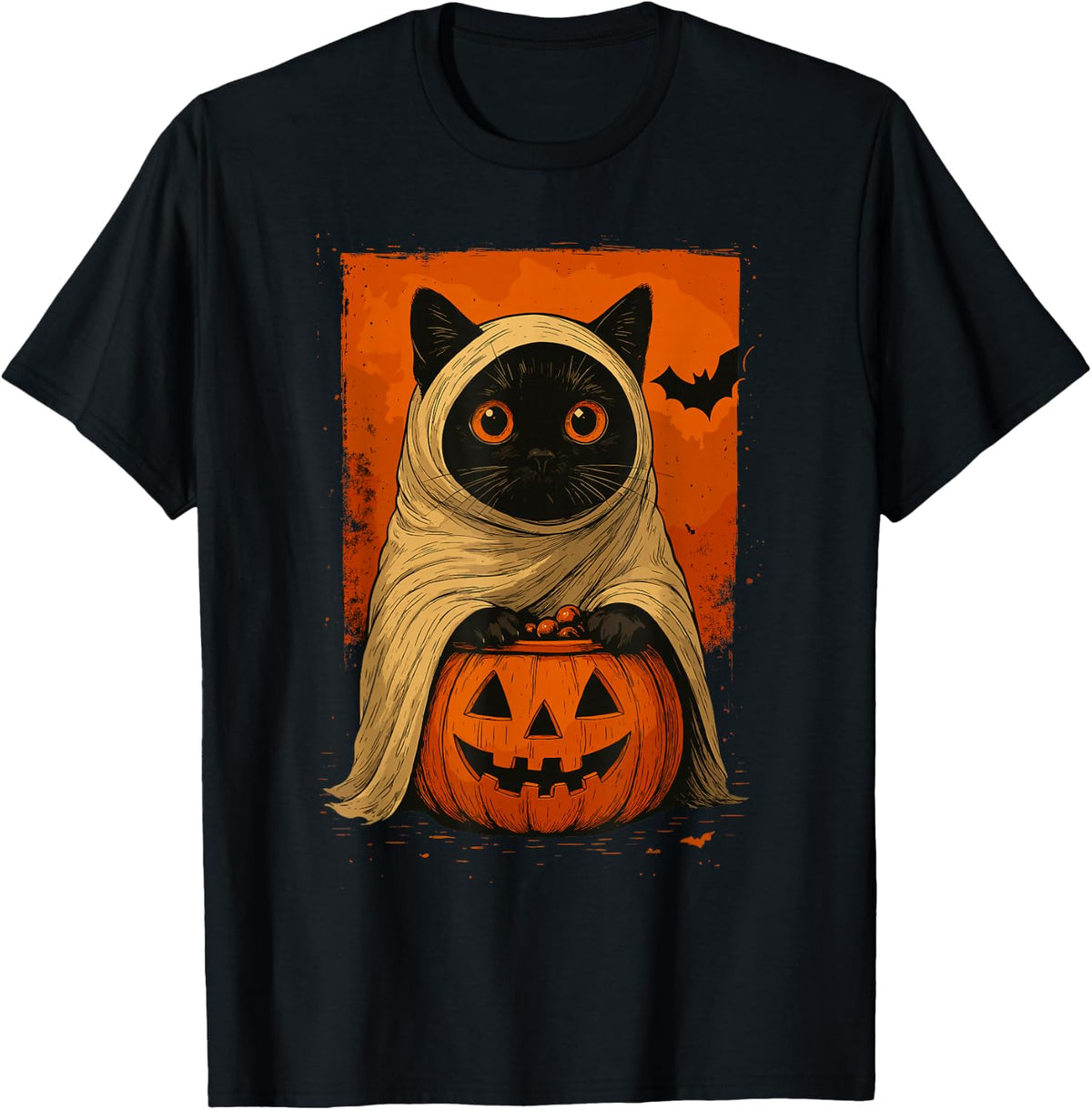 Funny Vintage Black Cat Halloween Pumpkin Spooky Ghost Women