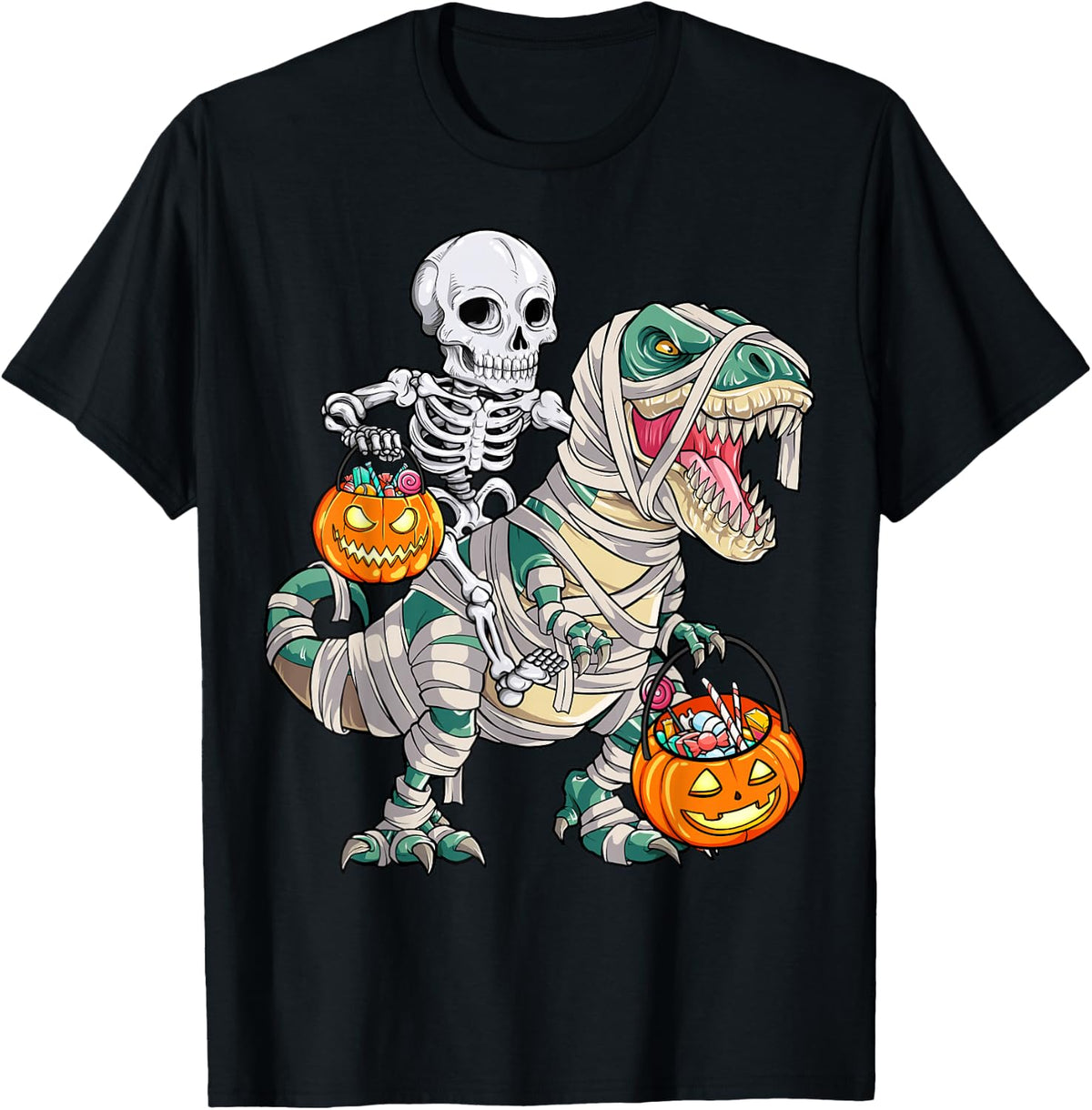 Skeleton Riding Mummy Dinosaur T rex Halloween Funny Pumpkin
