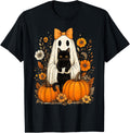Vintage Halloween Ghost Holding Black Cat Groovy Floral
